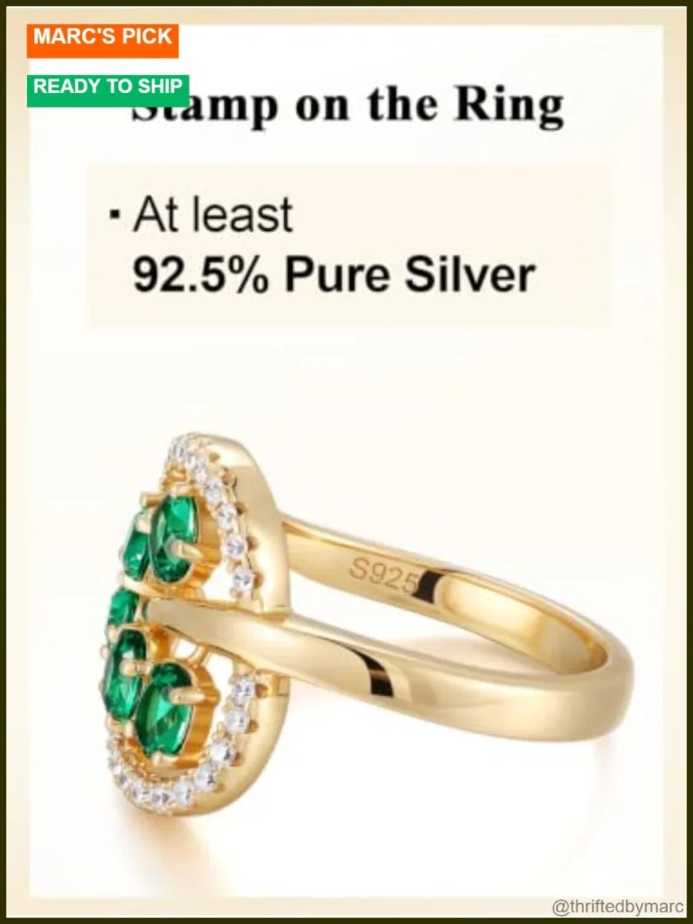 925 Sterling Silver Emerald Leaf Ring Stacking Women's Luxury Gift